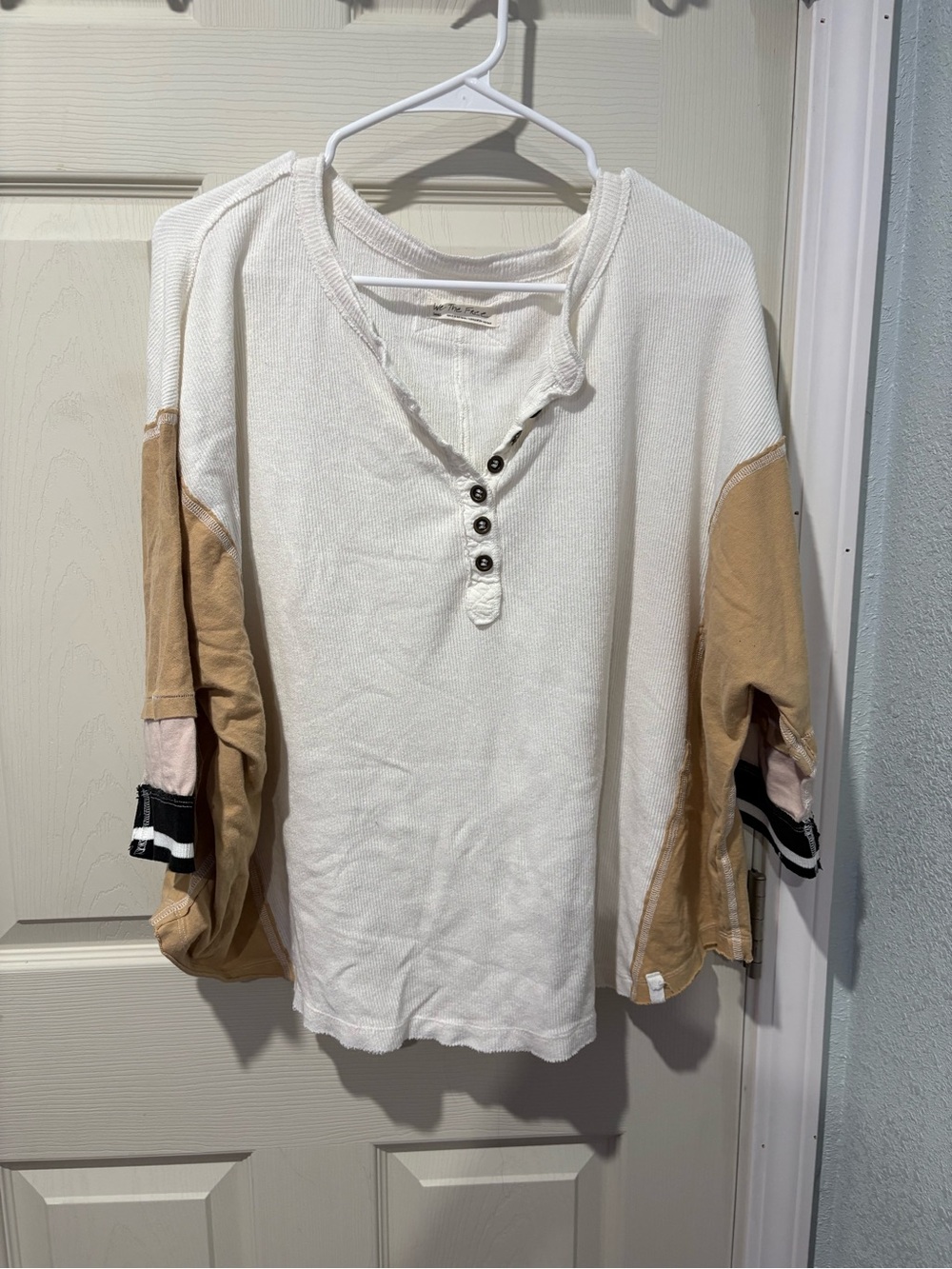 We The Free Ivory Waffle Knit Henley
